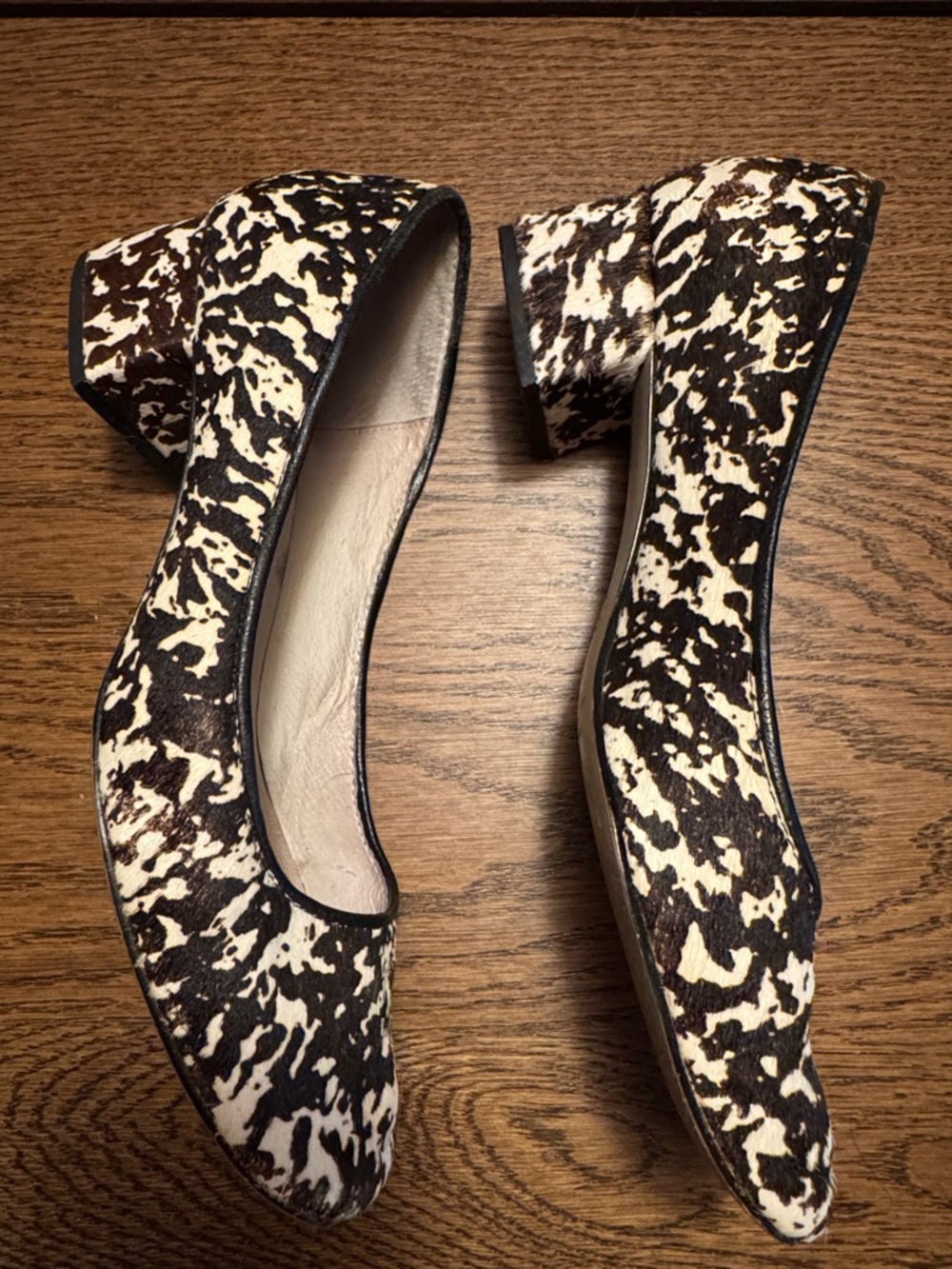 Bettye Muller Women’s Black & White Patterned square toe pumps